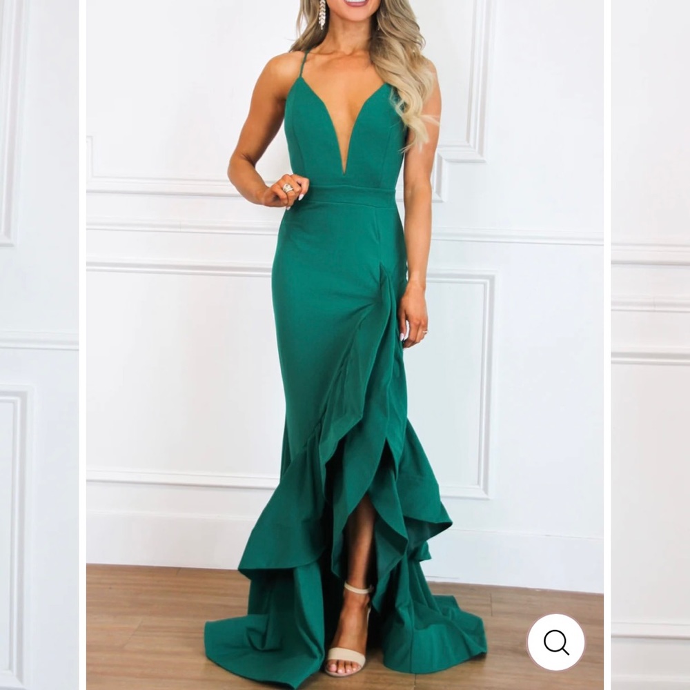 Keep Me In Mind Ruffle Maxi Dress: Jade
